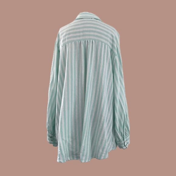 Lauren Conrad Blue Off White Striped Linen Long Sleeve Casual Top Shirt - 2X - Picture 4 of 7